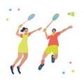 Mixed doubles badminton game vector.
